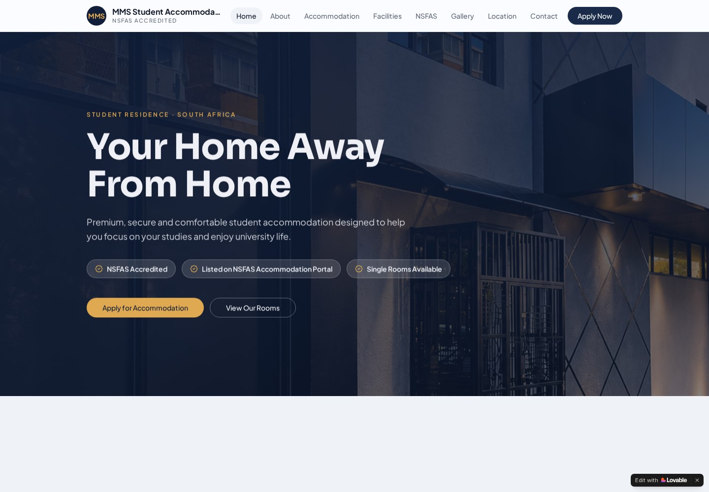 MMS Student Accommodation website preview